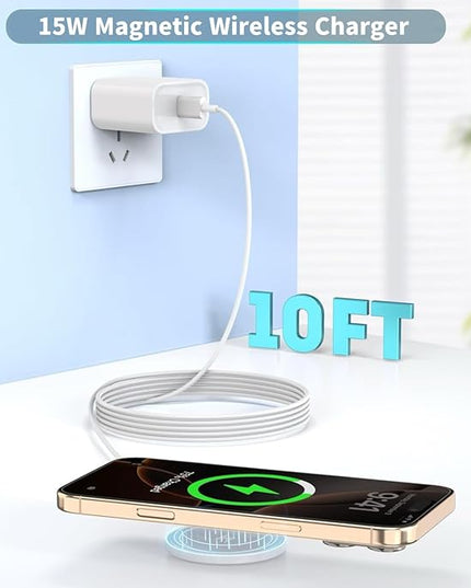 [Apple MFi Certified]Long Magnetic Wireless iPhone Charger,10FT Mag Safe Charger Mag-Safe Charging Magnet Charge Pad 10Feet 2Pack for iPhone 17 Pro Max/17Pro/iPhone 16ProMax/16Plus/15/14/13/12/AirPods