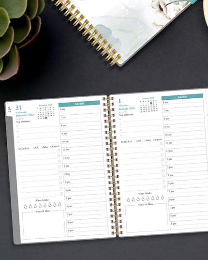 Daily Planner 2026 Full Page Per Day- 2026 Daily & Monthly Planner from January 2026 to December 2026, Day Planner 2026 with 12 Months Tabs, 6.4" x 8,5", Pink Flowers