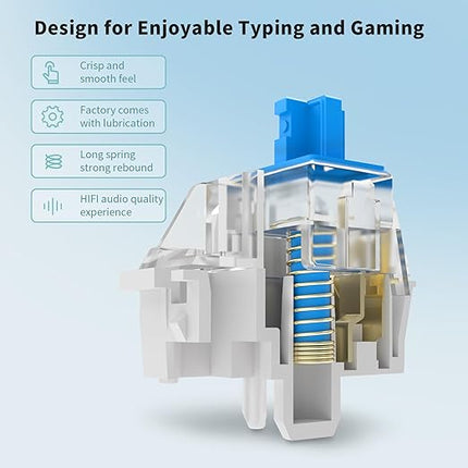ELUTENG 110 PCS Switch Replacement 3 PIN Mechanical Keyboard Switches, Clicky, Accurate Typing, Dustproof,Universal Replacement Parts for Office and Gaming (Blue)