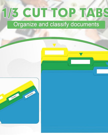 File Folder, HERKKA 30 Pack 1/3 Cut Tab File Folders, Colored File Folders Designed for Office and Classroom Use, Letter Size, Assorted 6 Colors
