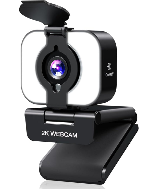 MELCAM 2K Webcam for PC, Web Camera with Microphone, Light, Privacy Cover, Plug and Play Autofocus USB Computer Camera for Laptop, Desktop, PC, Mac, Zoom, Skype, Meeting, Streaming(Black)