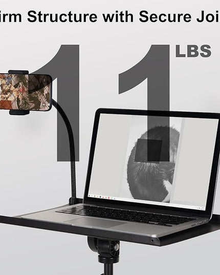 Laptop Tripod on Wheels with 2 Shelves, Portable Projector Floor Stand Adjustable Height 25.9 to 51.8 Inch with Phone Holder