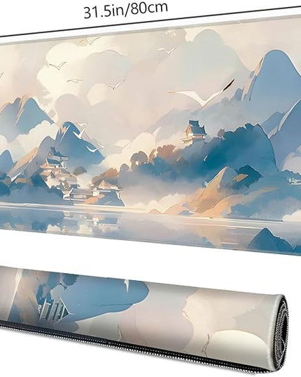 Galdas Gaming Mouse Pad XXL XL Large Long Extended Big Mousepad Non-Slip Rubber Keyboard Mouse Pad with Stitched Edges for Laptop Home Office (31.5x11.8x0.08 Inch) -Cloud Scenery