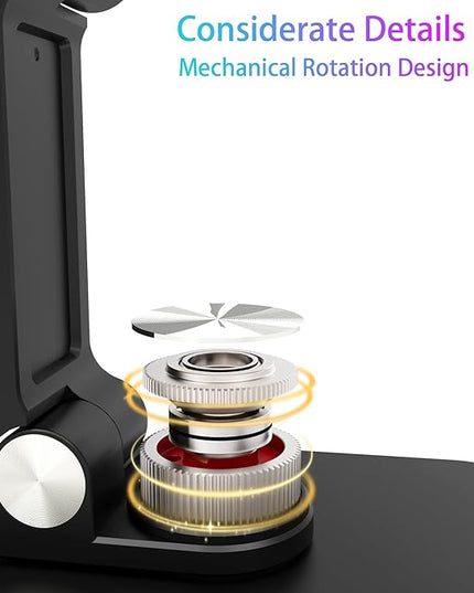 Jusanice 360 Rotating Cell Phone Stand,Folding Phone Stand,Adjustable Height and Angle Foldable Cell Phone Stand Holder for Desk, Taller iPhone Stand Compatible with iPad Smartphones Tablet (Black)