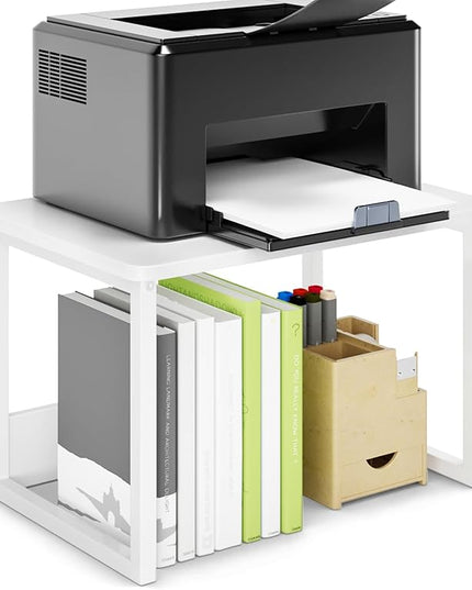 MARTY Printer Stand with Storage for Desk, Desktop Printer Stand Shelf Organzier for Home/Office Heavy Duty Printer Riser Under Desk Small Printer Table for Fax Machine Copier Scanner(White)