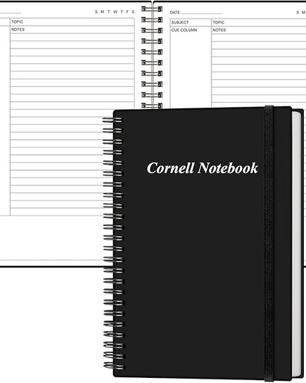 Yaridar A5 Cornell Notes Notebook - College Spiral Cornell Notebooks for Note Taking, Subject College Ruled Steno Pads for Office/School/Home, 5.8" x 8.5", Black