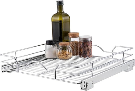 OCG Pull Out Cabinet Organizer (11.75" W x17 D), Pull out Shelves for Kitchen Cabinets, Slide Out Drawers for Base Cabinet Organization in Kitchen Bathroom Pantry, Bottom Mount, Chrome Finish