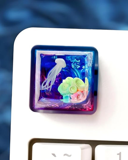 Jellyfish Artisan Keycap Rainbow Coral R1 SA Profile Custom Sea Creature Keycaps 1U ESC Handmade Gaming Sea Resin Key Cap Cherry MX Switch Compatible Mechanical Keyboard Jellyfish Lover Gift