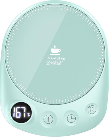 KitchekShop Coffee Mug Warmer - Fastest Heating & Highest Temperature, Coffee Cup Warmer for Desk Auto Shut Off, 4 Temp Settings & 1-12H Timer, Smart Electric Beverage Warmer for Coffee, Tea (Green)
