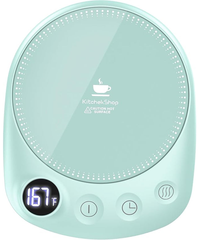KitchekShop Coffee Mug Warmer - Fastest Heating & Highest Temperature, Coffee Cup Warmer for Desk Auto Shut Off, 4 Temp Settings & 1-12H Timer, Smart Electric Beverage Warmer for Coffee, Tea (Green)