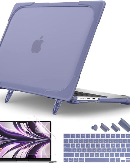 Batianda for M4 MacBook Air 13.6 inch Case 2025 2024 2022 Release Model A3240 A2681 M2 A3113 M3, Heavy Duty Shockproof Protective Hard Shell with Fold Kickstand & Keyboard Cover, Lavender Grey