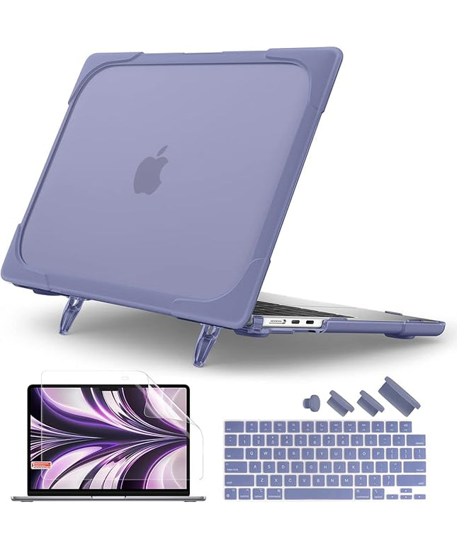 Batianda for M4 MacBook Air 13.6 inch Case 2025 2024 2022 Release Model A3240 A2681 M2 A3113 M3, Heavy Duty Shockproof Protective Hard Shell with Fold Kickstand & Keyboard Cover, Lavender Grey