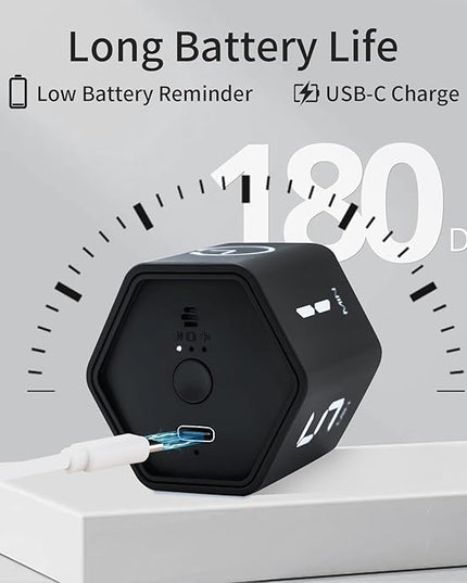 Productivity Timer Flip Gravity Sensor Pomodoro Cube Timer Countdown & Countup,1/5/10/30/60min Preset & Custom Timing, Mute/Vibrate/Sound for ADHD,Work,Study,Kitchen(1, Black Hexagon)