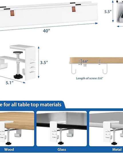 Zilink Large Cable Management Under Desk 40" No Drill Desk Cable Management Clamp/Screw Mount Fabric Cable Tray Sturdy Waterproof Cable Organizer for Office, Home, White
