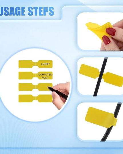 50 Pieces Cord Labels Self-Adhesive Nylon Cable Labels Tags Waterproof Wire Cable Tags or Electronics Office Computers Management and Identification (Yellow)