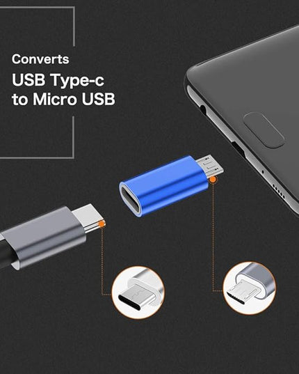 JXMOX USB C to Micro USB Adapter, (4-Pack) Type C Female to Micro USB Male Convert Connector Support Charge Data Sync Compatible with Samsung Galaxy S7/S7 Edge, Nexus 5/6 and Micro USB Devices (Blue)