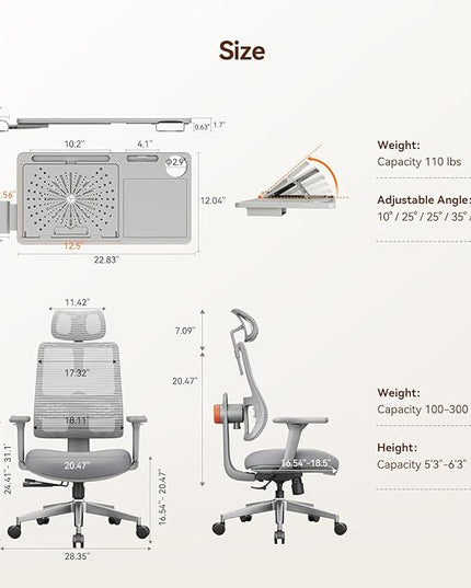 Newtral Ergonomic Office Chair with Adaptive Lumbar Support- High Back Desk Chair with Adjustable Headrest, 3D Armrest, Adjustable Seat Depth & Height, Home Office