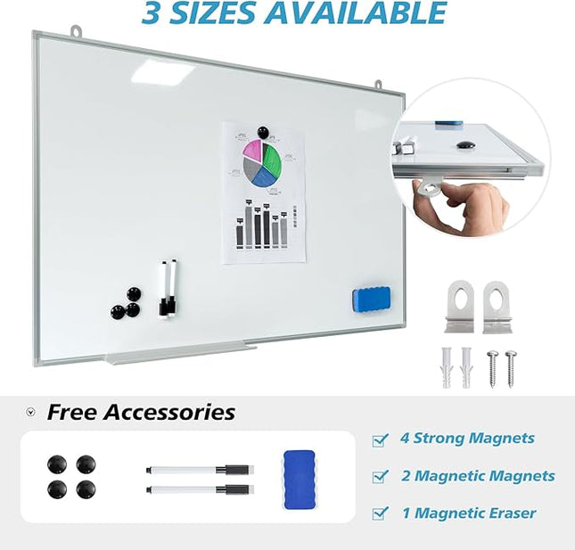 Magnetic Writeboard 24X36 Dry Erase Board Hanging & Wall Mounted Whiteboard S Aluminium Frame Message Boards for Home, School, Office, Kitchen