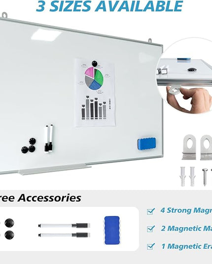 Magnetic Writeboard 18X24 Dry Erase Board Hanging & Wall Mounted Whiteboard S Aluminium Frame Message Boards for Home, School, Office, Kitchen