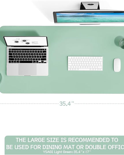 YSAGi Non-Slip Leather Desk Pad L Size, Waterproof Laptop Computer Desk Keyboard Mat, Table Protector Blotter Mat, Large Mouse Pad for Office/Work/Home/Decor(Pale Green, 35.4" x 17")