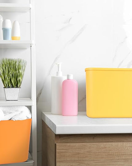 Hoolerry 8 Pieces Colorful Storage Bins with Lid, Plastic Storage Basket Organizing Container Stackable Box with Handle for Shelves Desktop Playroom Office(16.1 x 12.0 x 9.7 Inch,Multi-colored)
