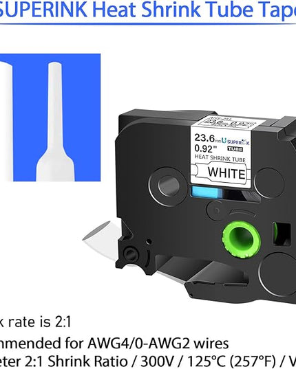 3PK Compatible for Brother Ptouch HSe-251 HSe251 HS-251 HS251 23.6mm 1 inch Black on White Heat Shrink Tube Label Tape for PT-D600 E500 E500VP E550W PT-P700 PT-P750WVP (0.92''x 4.92ft)