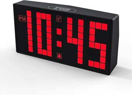 KWANWA Digital Alarm Clock with Auto-Dimmable LED Pixel Display, Weekend Alarm Mode, Plug-in Power with Battery Backup, DST Adjustment, Small Clock for Bedroom Desk (Red LED)