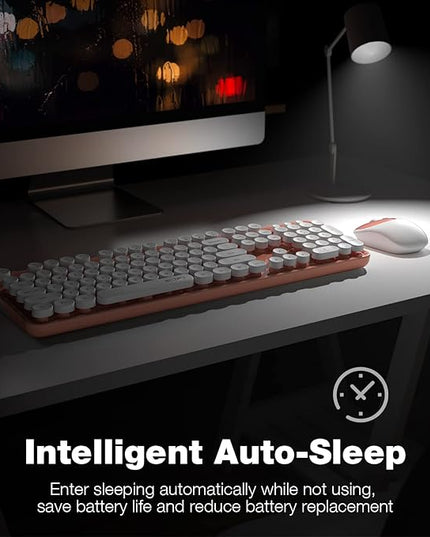 MOFII Wireless Keyboard and Mouse Combo, Computer Full Size 2.4G Plug and Play Wireless Typewriter Retro Round Keyboard and Mouse Set for Windows, Computer, Desktop, PC, Notebook - (Light Orange)