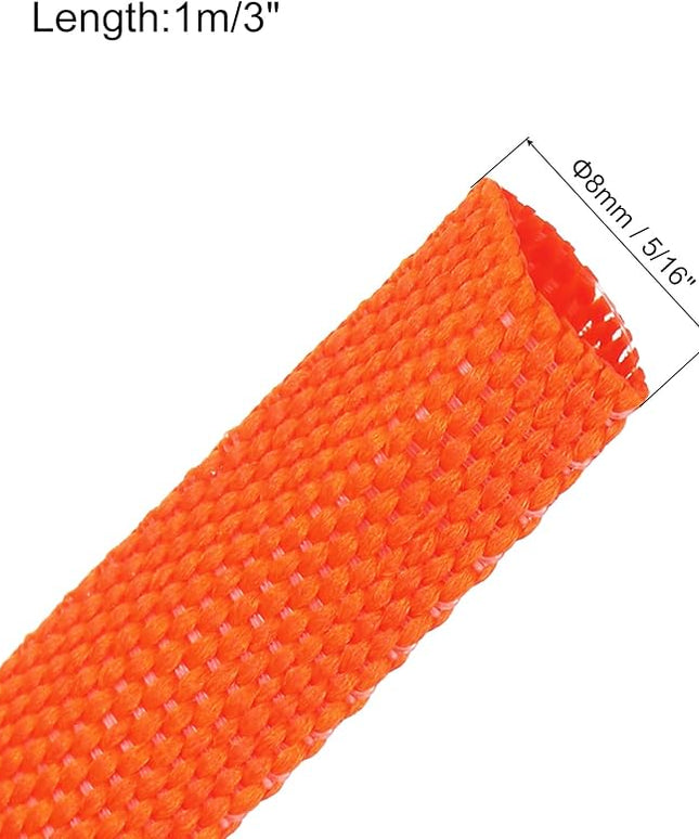MECCANIXITY Braided Cable Sleeves Heat Shrinkable Fabric Sleeving, 5/16" 3ft Orange 2:1 Ratio Heat Shrinkable Cord Protector for Harness Cable, Network Cable Protection, Cable Management