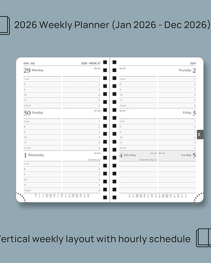 POPRUN 2026 Planner (Pocket Size 4''x 6.25'' Wire-Bond Hard Cover) Calendar Weekly and Monthly (Jan.2026-Dec.2026) Small Planner with Hourly Time Slots, for Purse, 100 GSM - Navy Blue