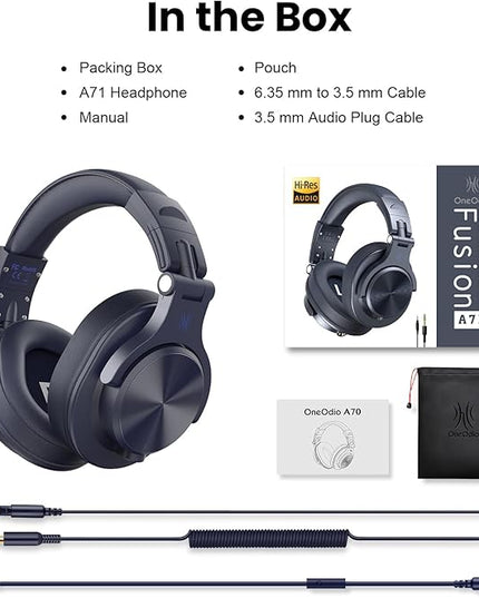 OneOdio A71 Hi-Res Studio Recording Headphones - Wired Over Ear Headphone with SharePort, Monitoring Mixing Foldable Headset with Stereo Sound, 3.5/6.35MM Jack for PC Computer DJ Guitar-Navy Blue