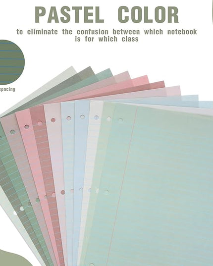 PerKoop 600 Sheets Colored Loose Leaf Paper 8.5" x 11" college ruled Lined 3 Hole Punched notebook Filler Paper for 3 Ring Binders Office School Supplies (Morandi Colors)