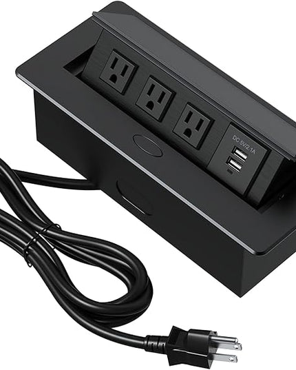 KYHSHJ Connection Box Desktop Pop Up Outlet with 2 USB Ports & 3 Outlets(Black)