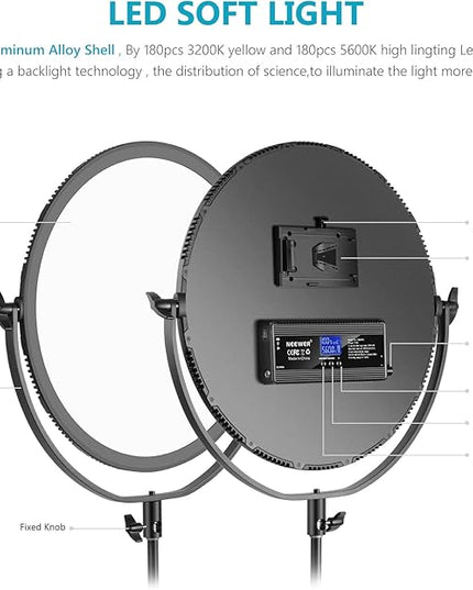Neewer LED Bi-Color Studio Round Lighting, Ultra Thin Studio Edge Flapjack Light, 18''/45.5cm 70W Dimmable Portrait Light with AC Adapter/2.4G Wireless Remote (Battery/Light Stand Not Included)
