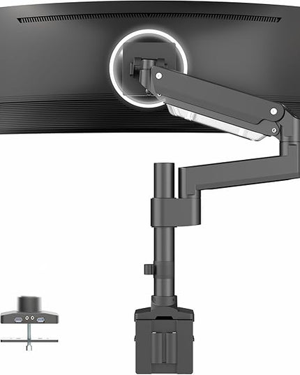 VIVO Premium Aluminum Tall Extended Monitor Arm for Ultrawide Monitors up to 49 inches and 33 lbs, USB Single Desk Mount Stand, Pneumatic Height Adjust, Max VESA 100x100, Black, STAND-V101GTU