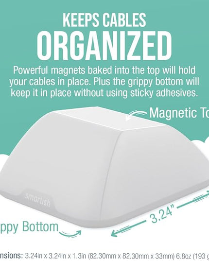 Smartish® Magnetic Cord Holder - Cable Wrangler Organizer Stocking Stuffer with Magnet Clips for Charger Management on Desktop, Nightstand for USB-C + Lightning - Snow Day White