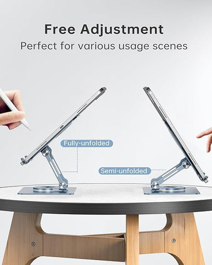 Tablet Stand Adjustable with 360° Swivel Base Aluminum Tablet Stand Holder for iPad/Samsung/iPad Pro Air Mini/Galaxy/Switch, Blue