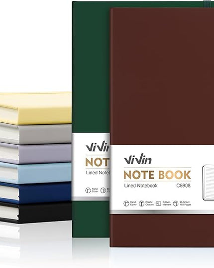 ViVin Lined Journal Notebooks for Work,192 Pages,Medium 5.5 x 8.3 inch,College Ruled,A5 Hardcover Journaling Notebooks for Writing,8 Pack Bulk,Dark Colored Series
