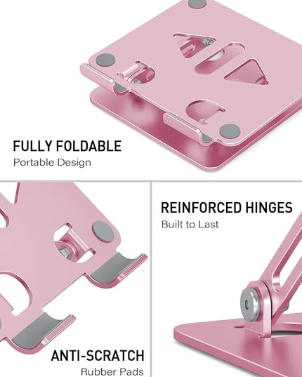 Tablet Stand Holder for Desk, Adjustable Desktop Tablet Holder, Foldable Aluminum Tablet Mount for iPad pro 12.9, iPad Air Mini, Samsung Galaxy Tabs Z Fold Kindle Fire,4-12 inch, Rose Gold
