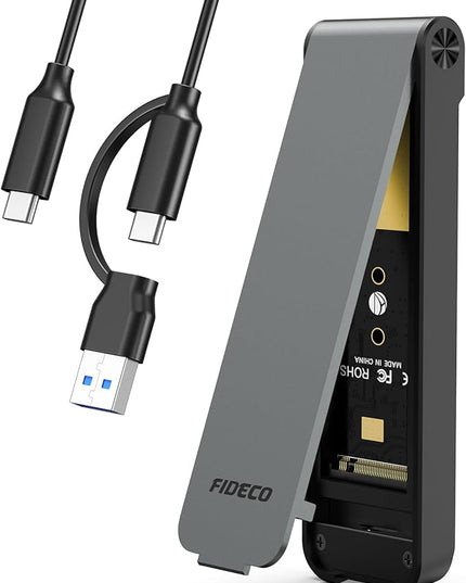 FIDECO M.2 NVMe SSD Enclosure, M.2 NVMe to USB Adapter, USB 3.2 Gen 2 (10Gbps) SSD Reader for M & M+B Key, Sandwich Style Design, Tool-Free Installation, Support UASP and Trim (Grey)