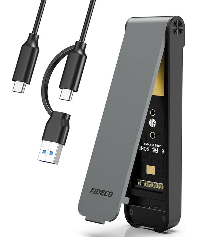 FIDECO M.2 NVMe SSD Enclosure, M.2 NVMe to USB Adapter, USB 3.2 Gen 2 (10Gbps) SSD Reader for M & M+B Key, Sandwich Style Design, Tool-Free Installation, Support UASP and Trim (Grey)
