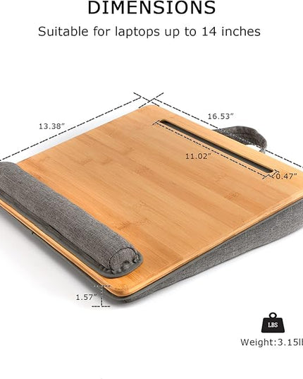 SUMISKY Lap Desk-Portable Laptop Stand with Cushion, Bamboo Platform with Phone Holder, Wrist Pad Fits up to 15.6 Inch Laptops