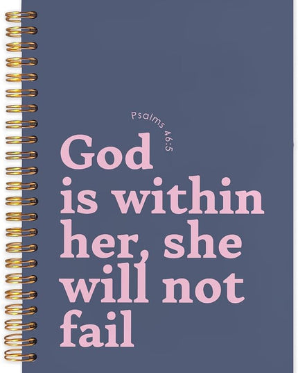 Inspirational Christian Spiral Journal Notebook 5.5x8.3in,God is Within Her She Will Not Fail,Psalm 46:5 Bible Prayer Journal,Christian Gifts for Women,Inspirational Religious Hardcover Notebook