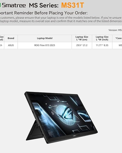Smatree MS31T Hard EVA Protective Sleeve with Stand Compatible for 13.4 inch ASUS ROG Flow X13 2023, Waterproof and Anti-Shock Notebook Bag (Not Fit with Other 13.4 inch Laptop)