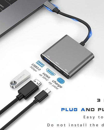 USB C to HDMI Multiport Adapter with Charging Port, HDMI to USB C Hub Adapter for Monitor to Laptop, USB-C to USB 3.0 Adapter 10Gbps, USBC HDMI Adapter 4K Converter for Mac iPad pro MacBook Chromebook