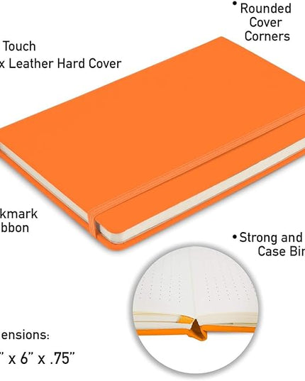 Simply Genius Orange A5 Hardcover Dotted Grid Notebook - 20 Pack, 192 Pages - Water-Resistant Leatherette Notebook - Bulk Dotted Journal Multipack - Grid Paper Notepad