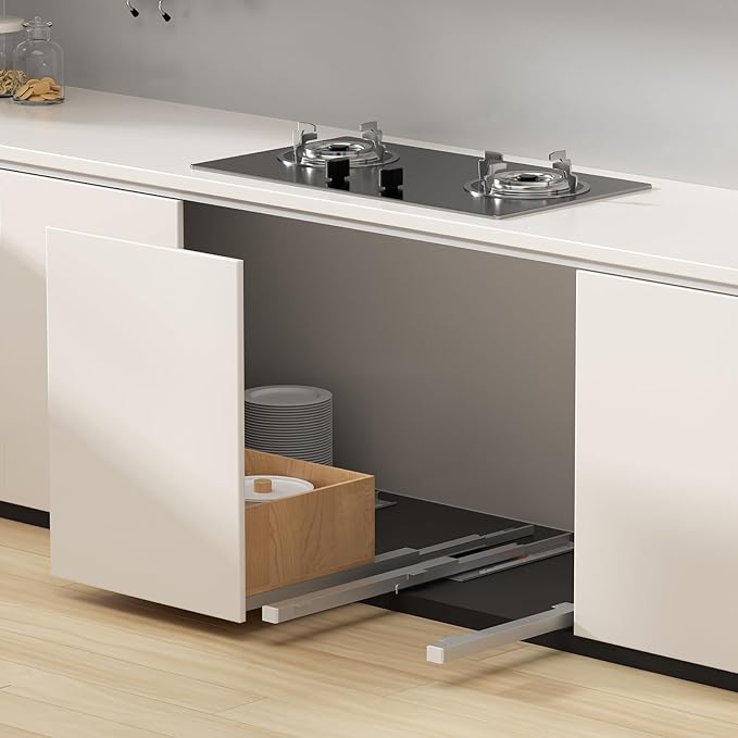 TMGSK Pair Undermount Drawer Slides Bottom Mount Pull Out Shelf Slider Under Mount Drawer Glides Full Extension Soft Close Drawer Runner Shelf Track for Kitchen Face Frame or Frameless Cabinet Drawer