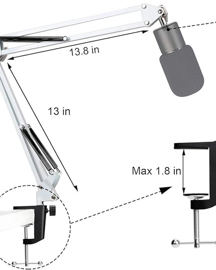YOUSHARES Razer Seiren X Boom Arm with Pop Filter - White Boom Arm for Razer Seiren X Streaming Microphone, White Mic Arm Microhone Stand (White)