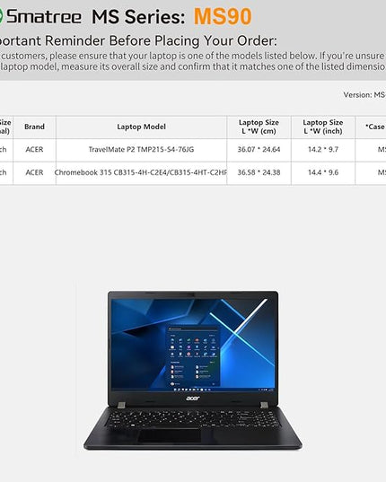 Smatree MS90 Hard EVA Protective Sleeve with Stand Compatible for 15.6 inch Acer Chromebook 315 - CB315-4HT-C2HP/4H-C2E4,for 15.6 inch Acer TravelMate P2 TMP215-54-76JG Laptop Waterproof Bag