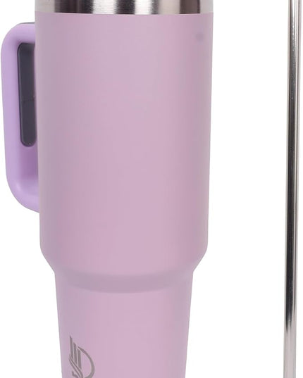 40oz Insulated Tumbler with Handle, Leakproof Straw Lid & Carry Handle - Double Wall Vacuum Insulation Keeps Ice 24 Hours, BPA Free Stainless Steel Water Bottle (Lilac)